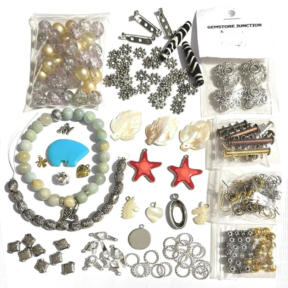 Lot Beads Jewelry Supplies Variety Glass Stone Shell MOP Metal Findings Charms